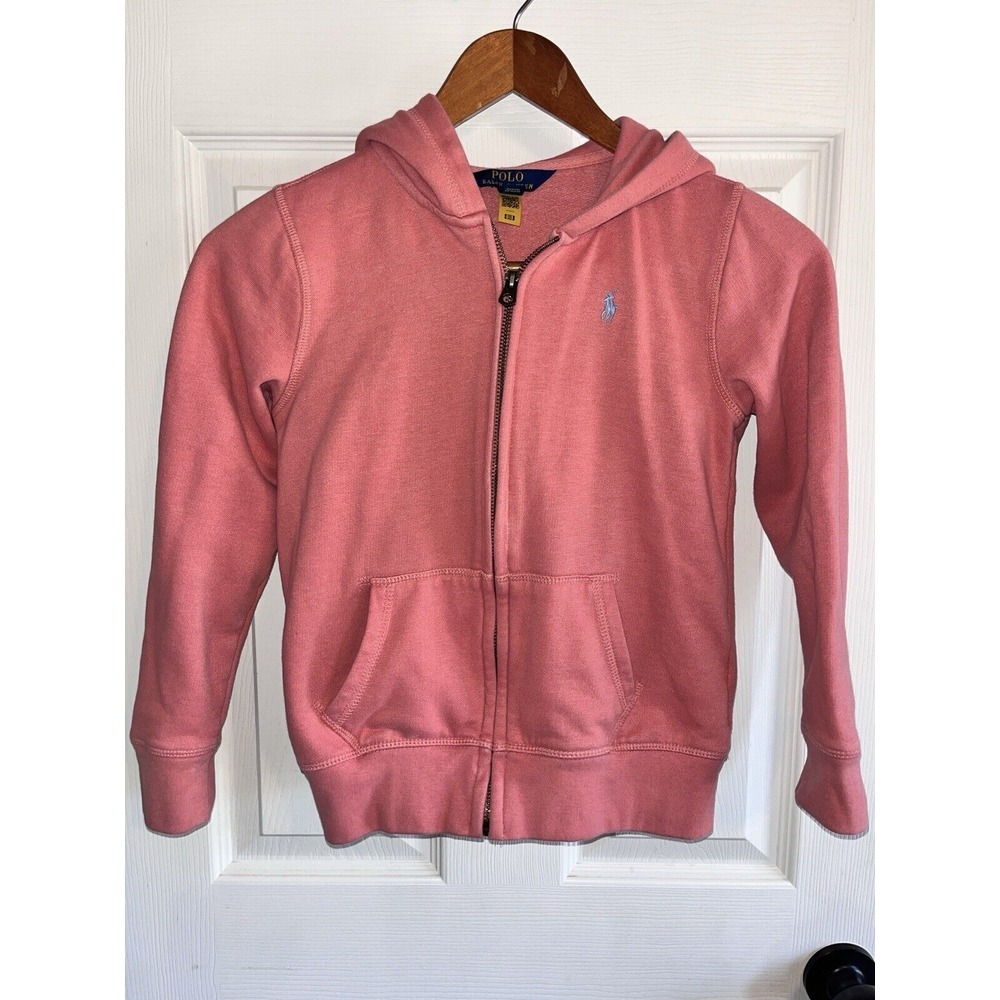 Ralph Lauren LW Magic Fleece FZ Hoodie Pink Full Zip Girl M - Picture 2 of 6